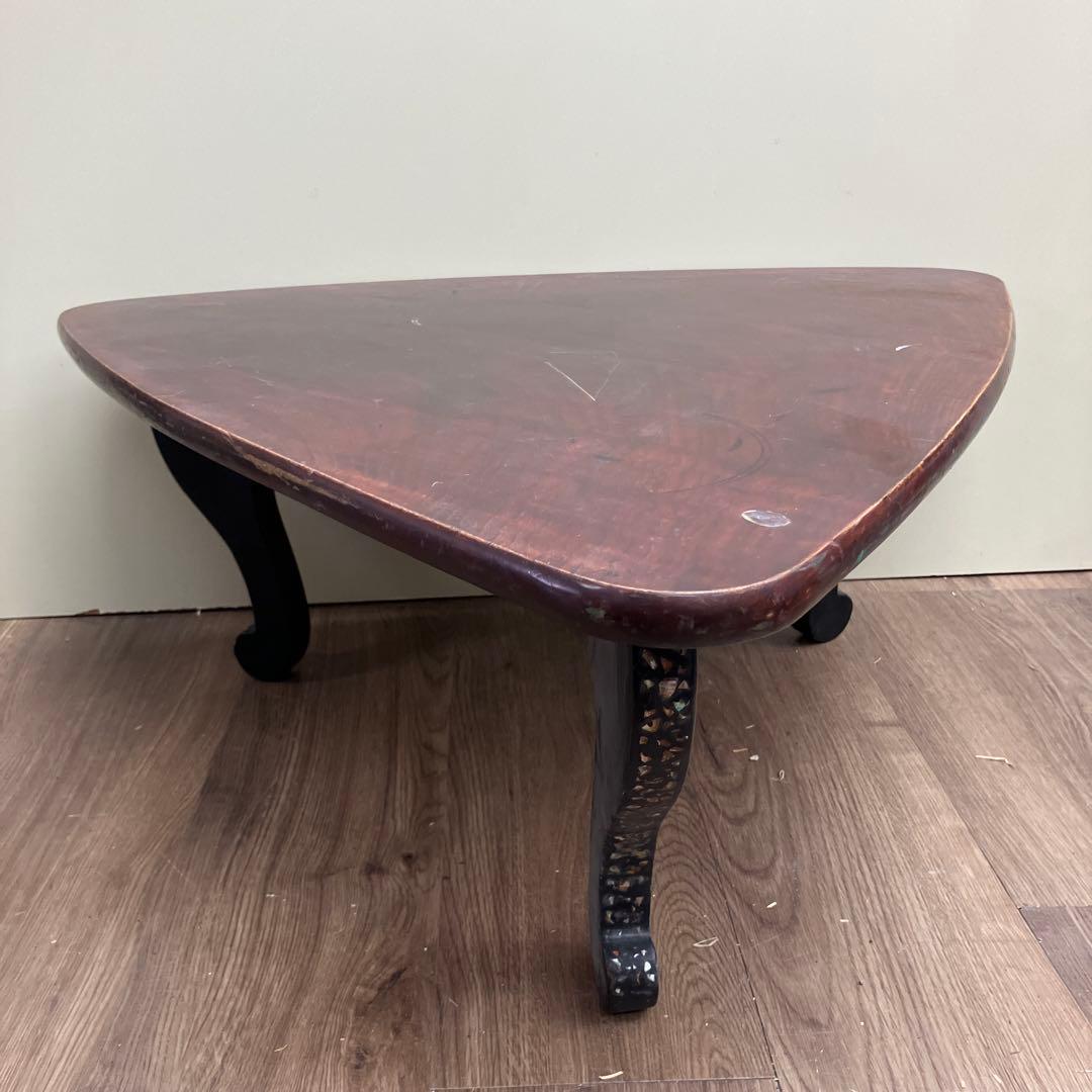 4F アンティーク 三角形 ミニテーブル 猫脚 螺鈿細工 飾り台 ヴィンテージ