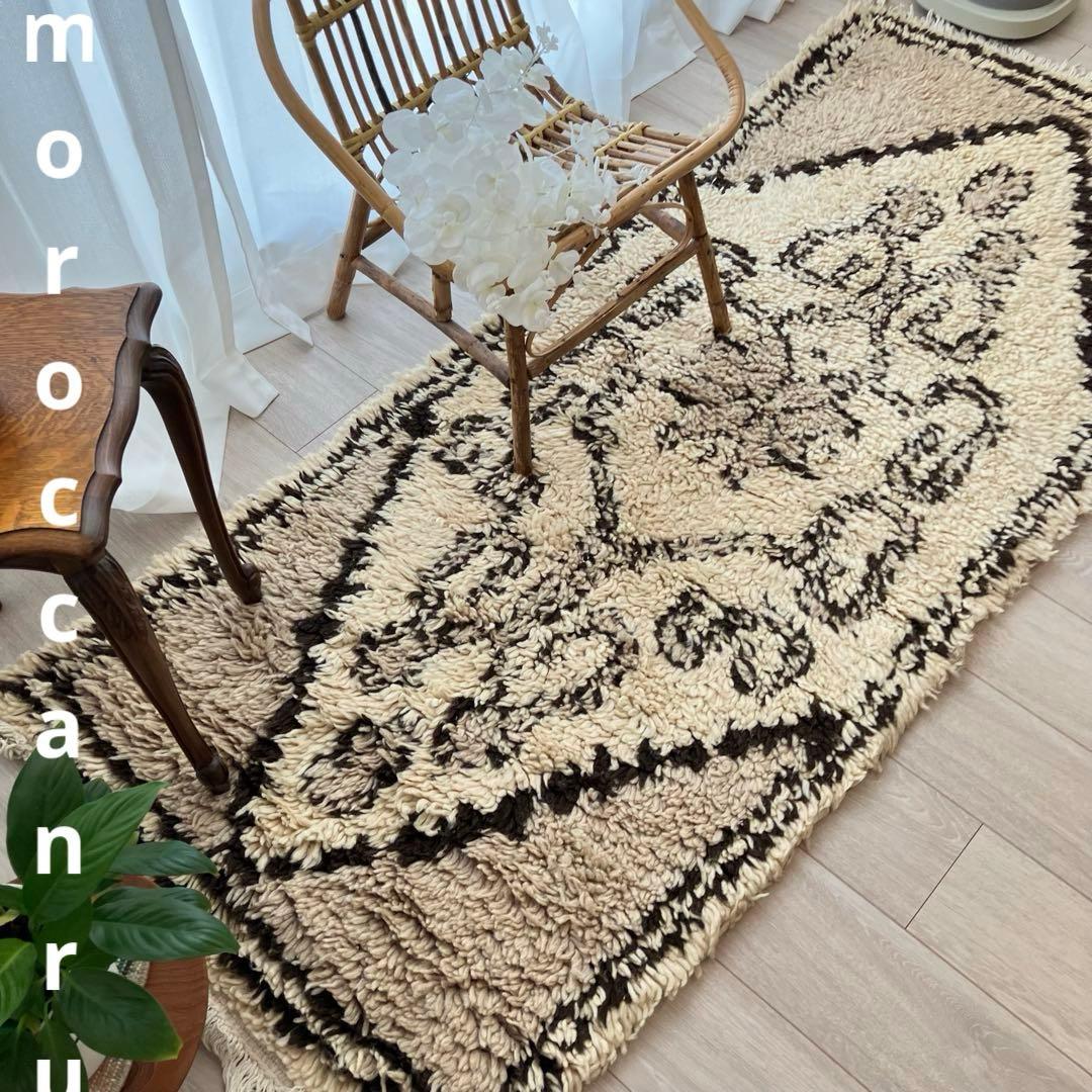 レア✳︎モロッコラグ　ミルキー　ブラウンチョコ　メダリオン　トルコヴィンテージラグ