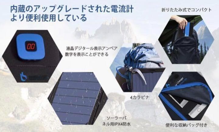 ❤電流チェッカー付❣高効率ソーラーパネルを４枚搭載♪❤28Wソーラーパネル