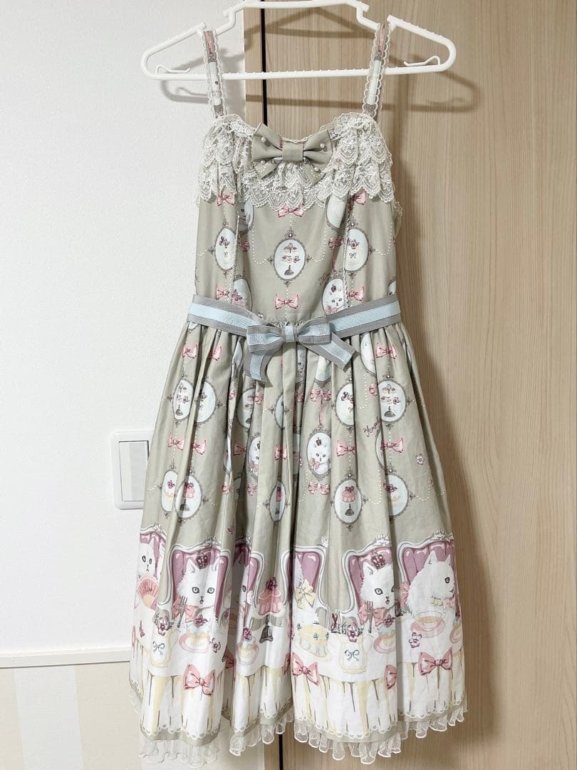 Angelic Pretty 猫のお茶会ジャンパースカートセットグレー ロリィタ