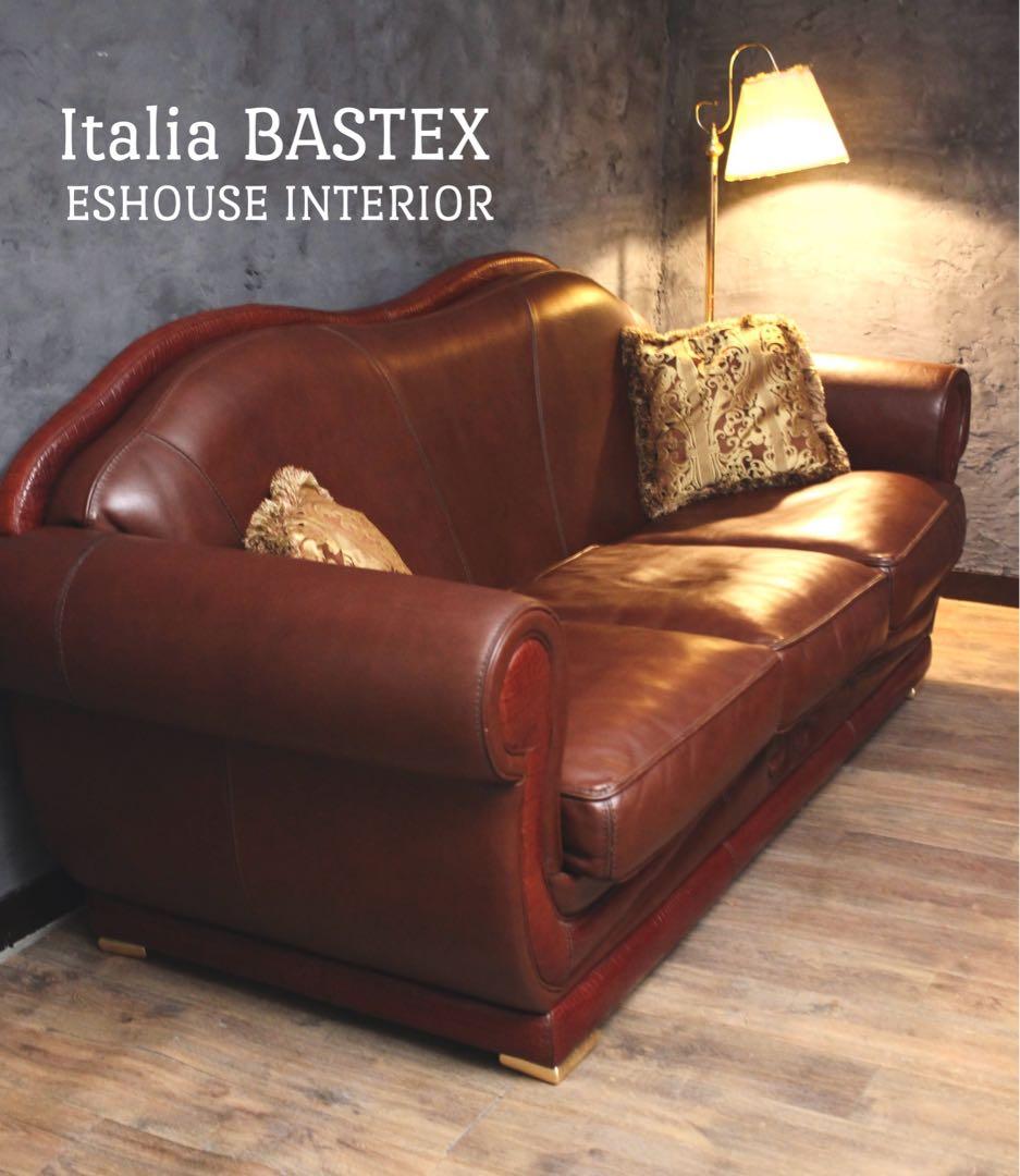 首都圏送無料〜BASTEXイタリア　アンティーク　超一流　ソファ 総本革＋ワニ革