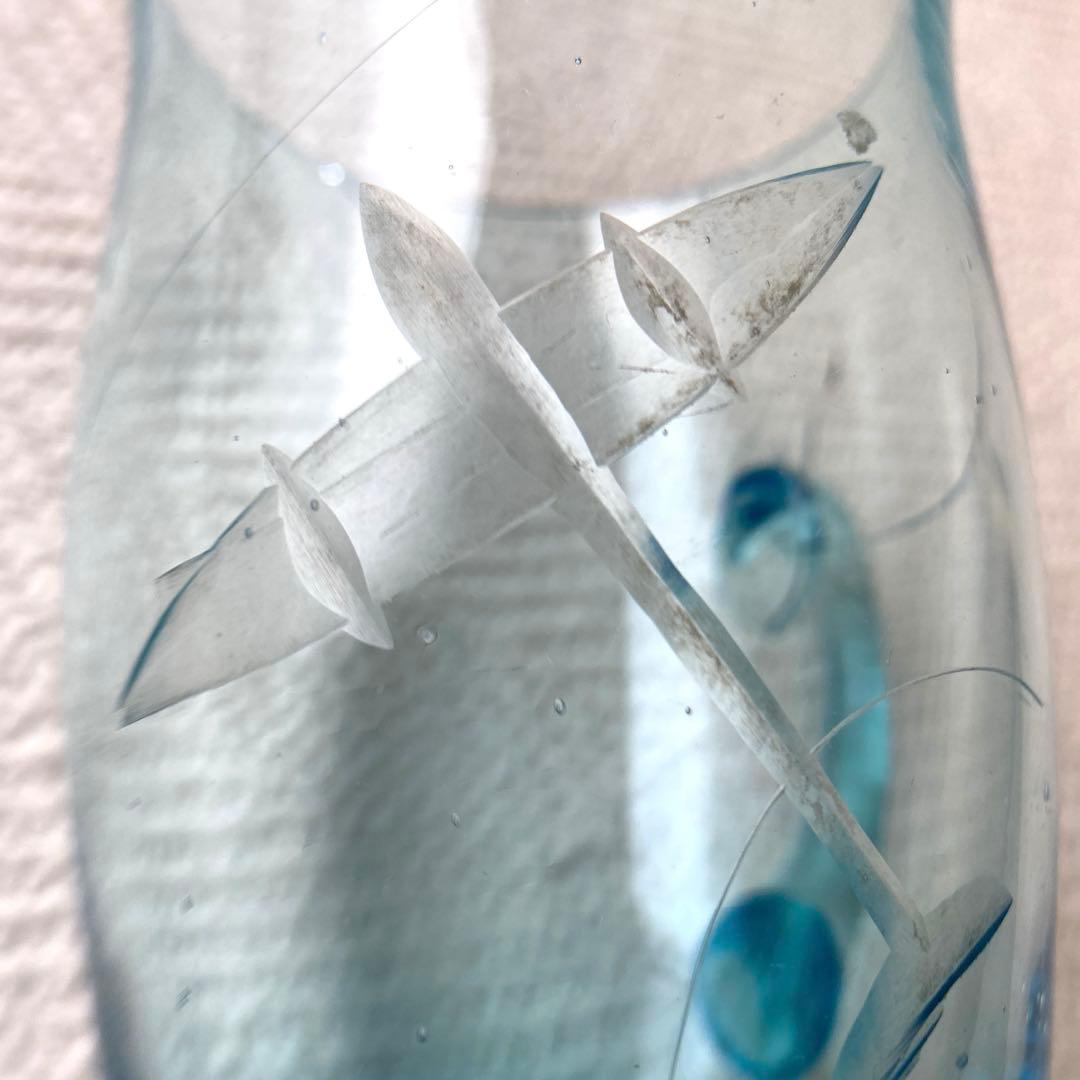 骨董 水色 ガラスカップ 零戦 戦闘機 切子細工 日本 レア ヒビあり