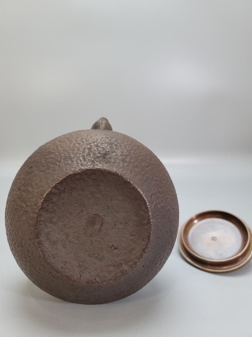 時代 亀文堂 身在印 山水画 銅蓋 鉄瓶 未使用