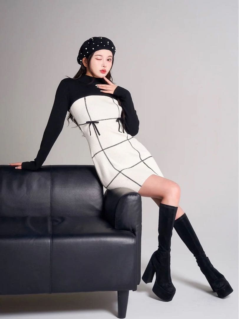 Darich ドッキングリボンデザインニットミニワンピース FREE