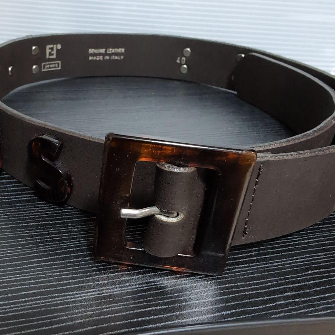 美品FENDI JEANS ロゴプレート レディースレザーベルト ダークブラウン