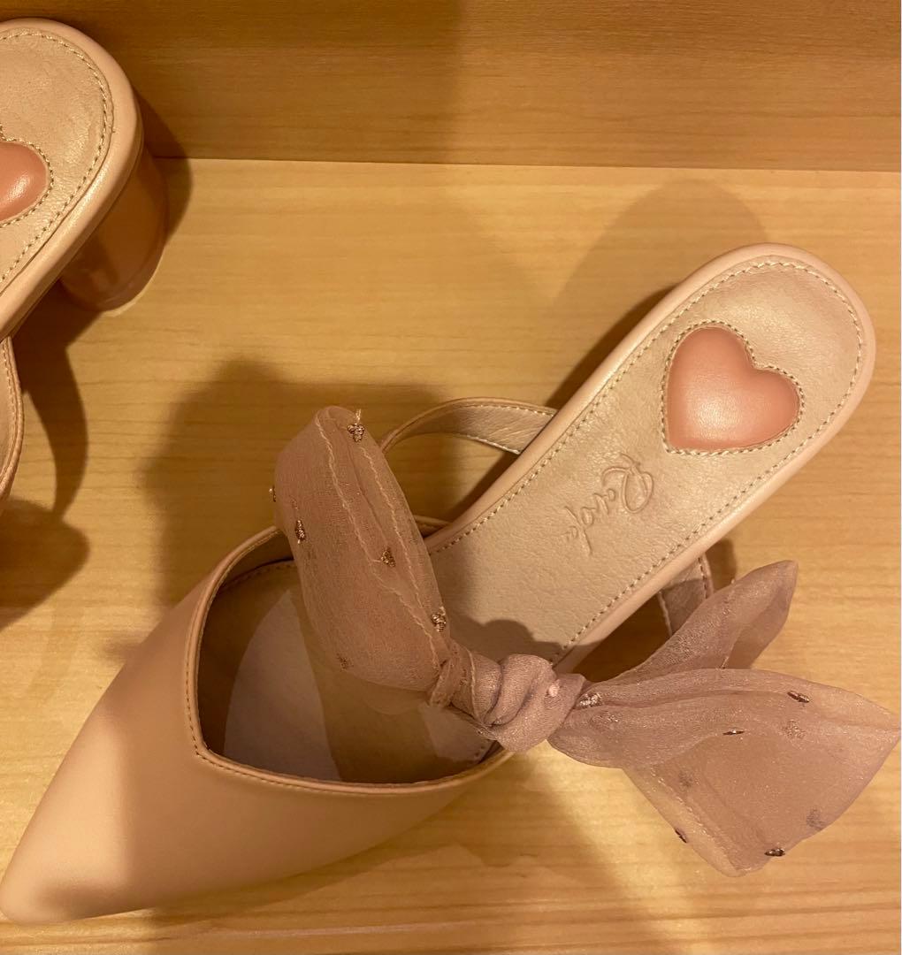 RANDA ハートコレクション シアーリボンミュールパンプス