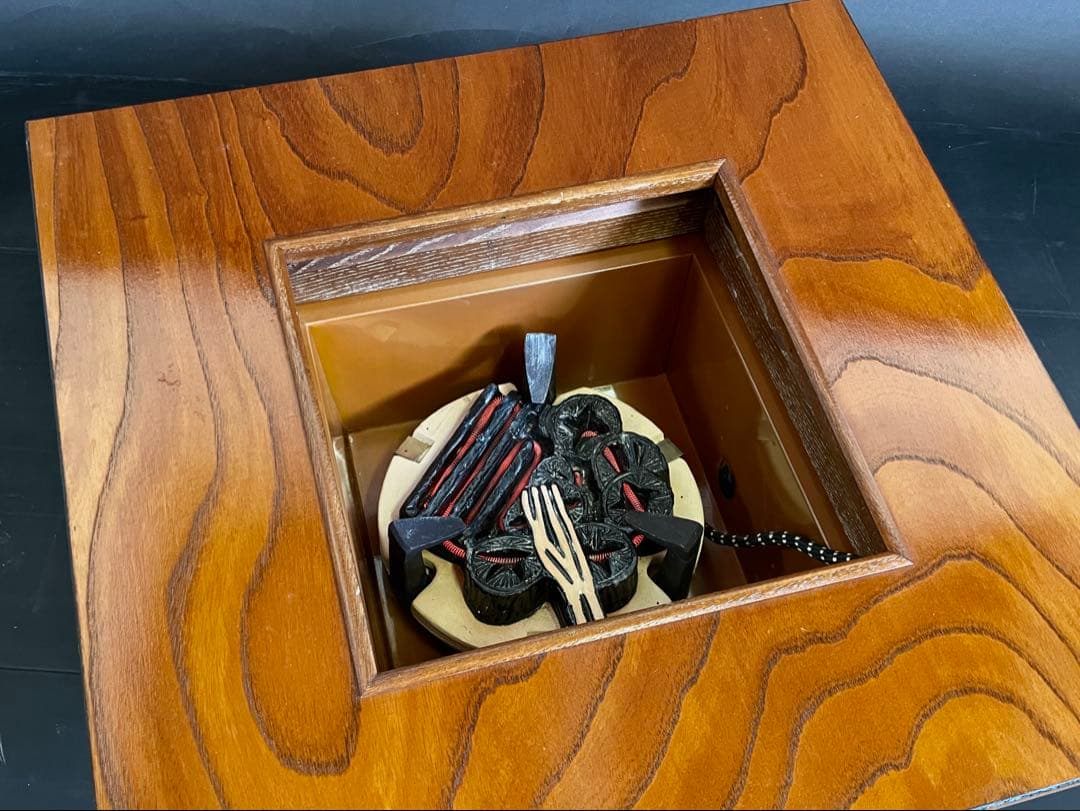 【美品】「母」 置炉 テーブル付 電熱 紙箱 茶道具 和室 レトロ(213F④)