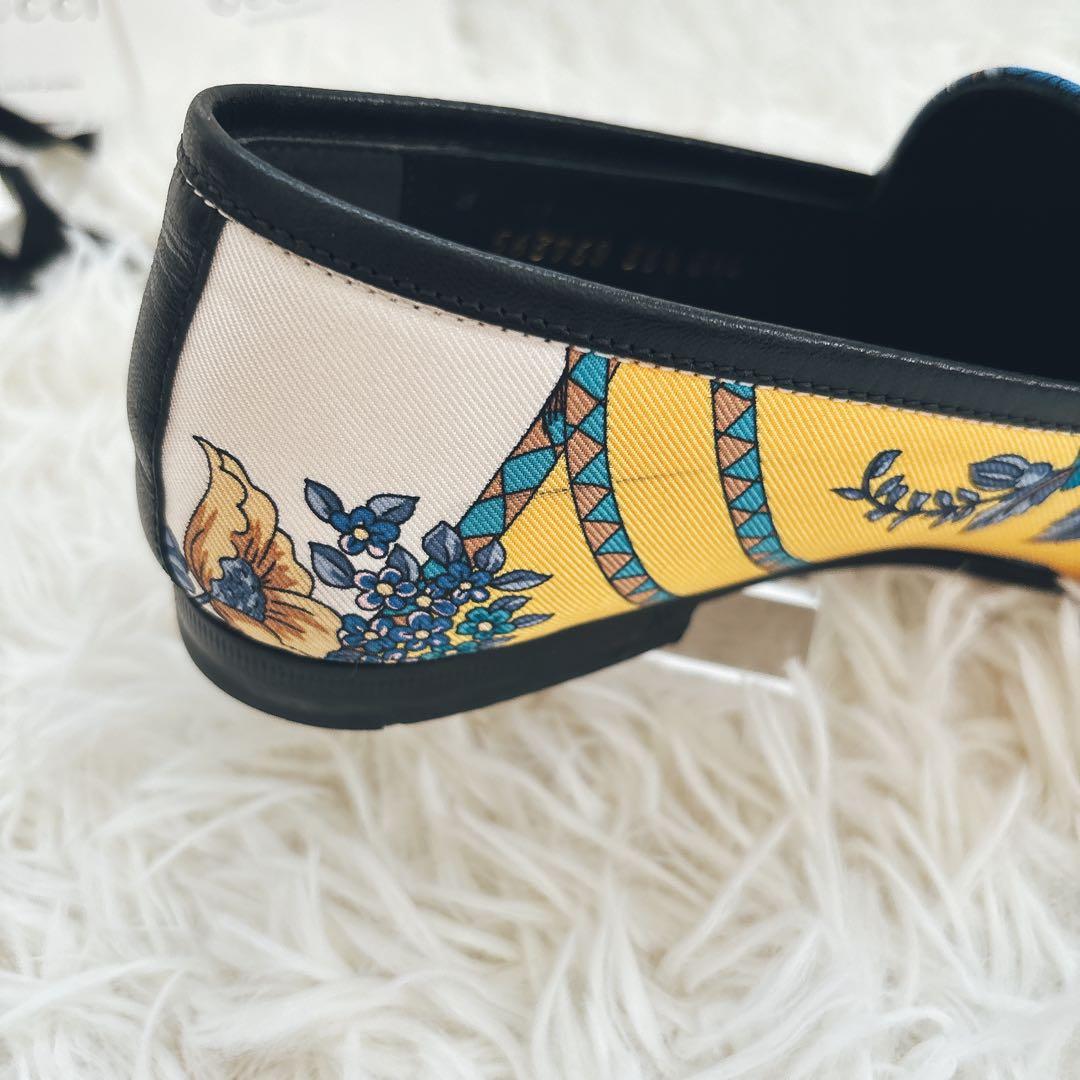 GUCCI フラワープリント　ローファー　総柄　ブルー　イエロー　36ハーフ
