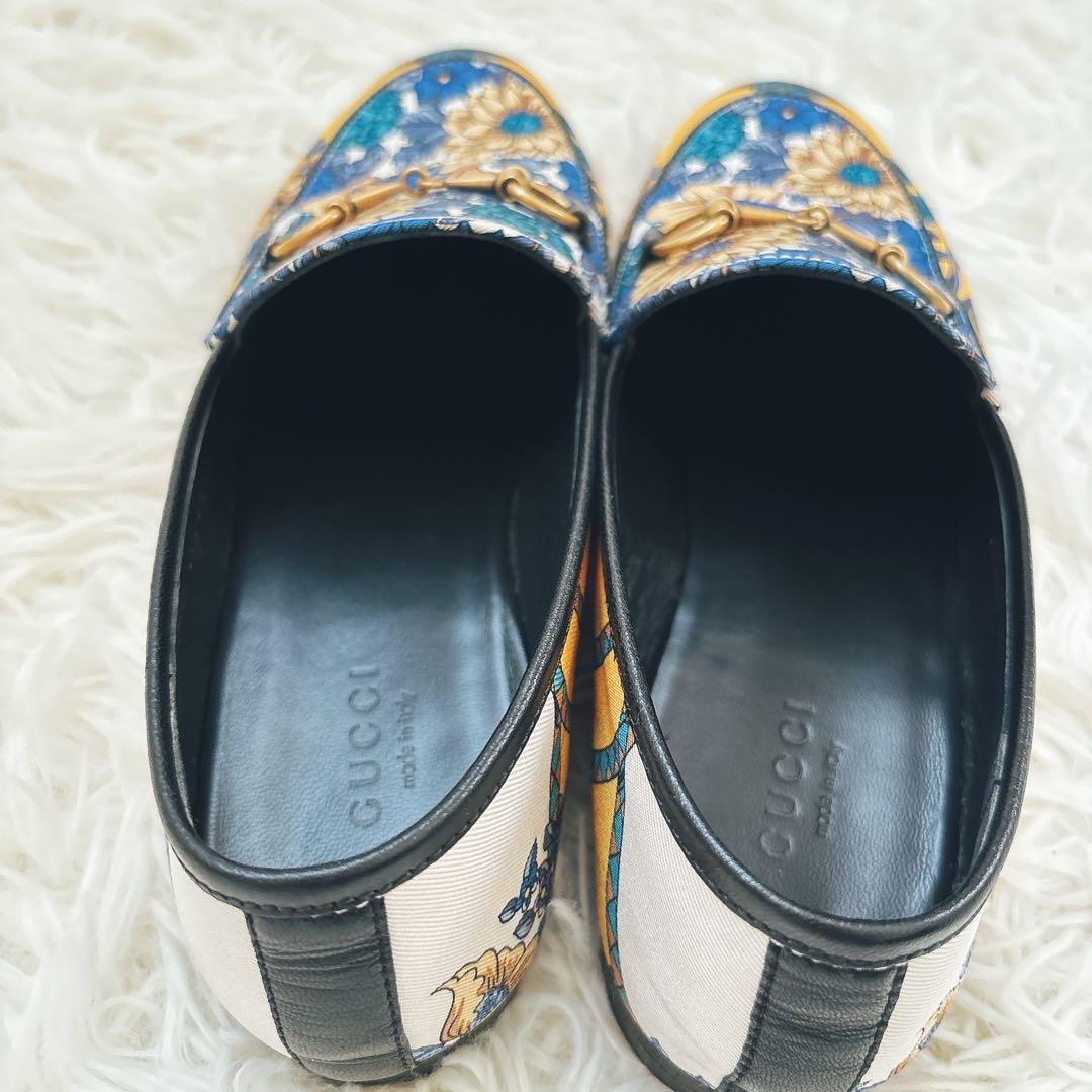 GUCCI フラワープリント　ローファー　総柄　ブルー　イエロー　36ハーフ