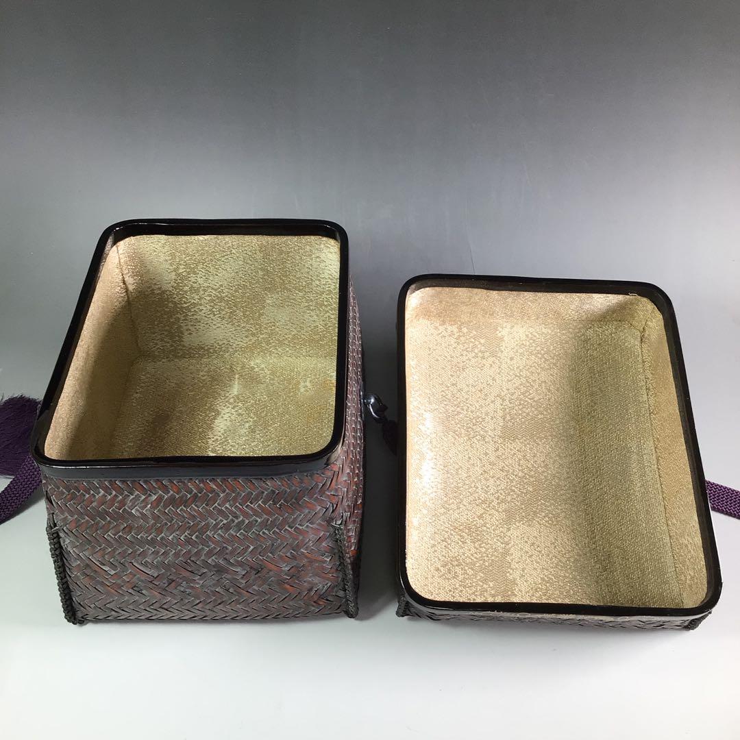 Ｒ６５１　御所籠　『篭師　和田鱗司作』『竹茶籠』『茶器揃』　共箱　茶道具