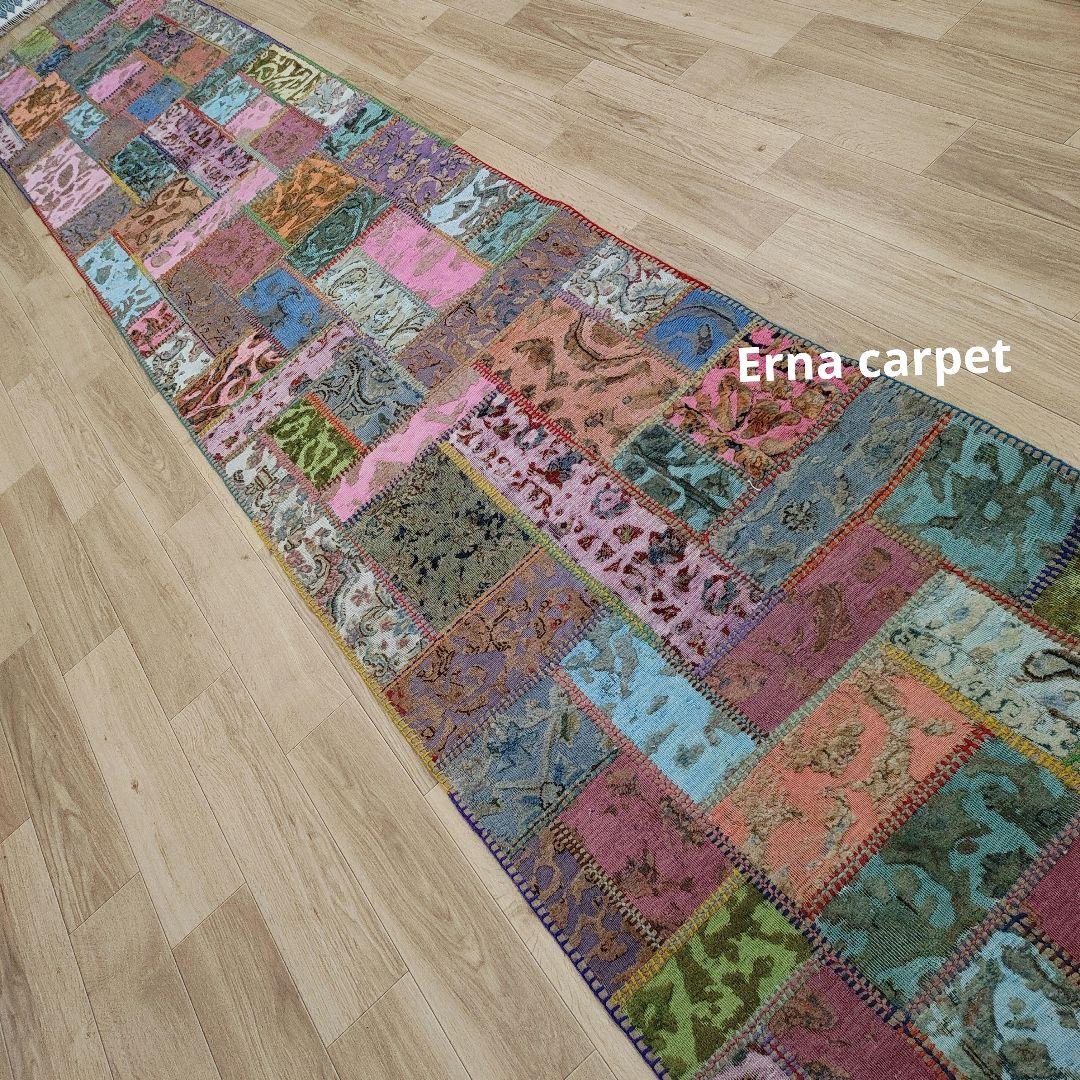 ペルシャ絨毯　手織り　オールド　パッチワーク　z173 497x80 cm