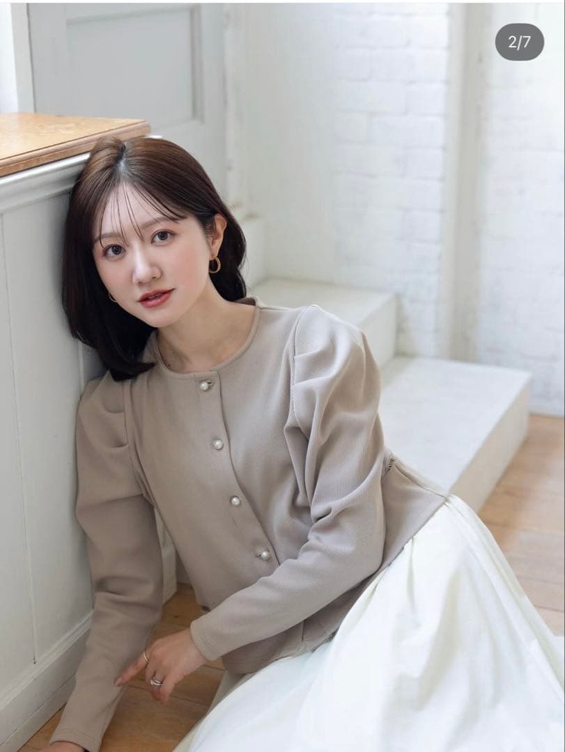 【専用】メゾンエシェル　パールボタンリブカーディガン　ベージュ