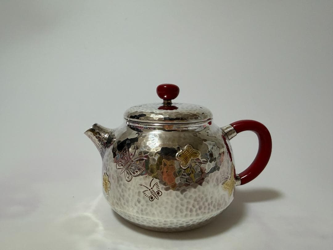 純銀製 蝶文様 急須 銀瓶 煎茶道具