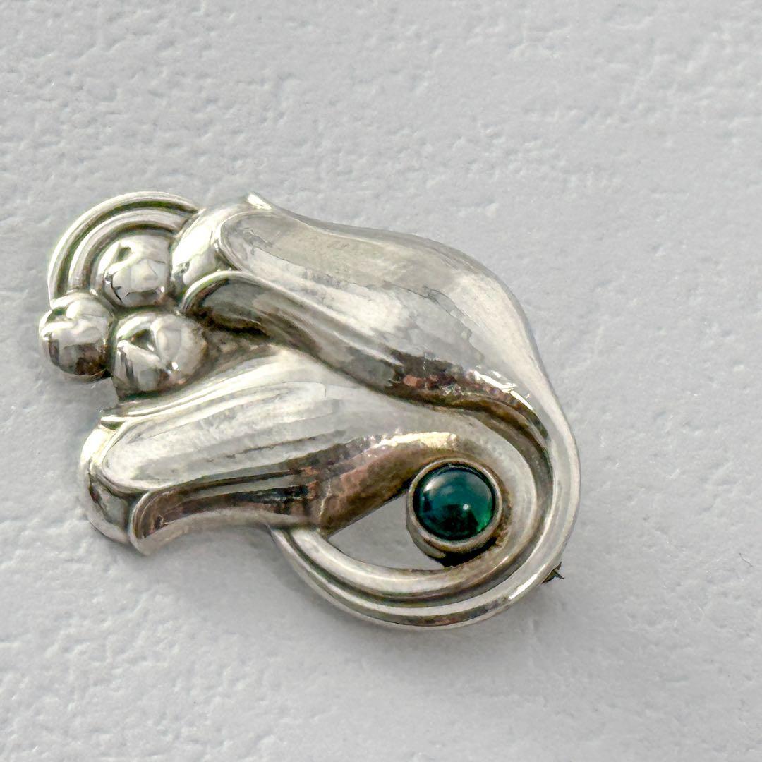  　100B　ブローチ　グリーンアゲート　シルバー　925