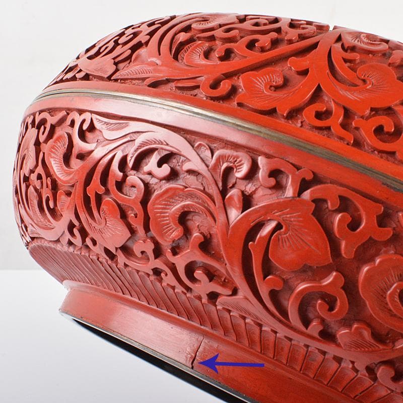 中国　剔紅　堆朱　内黒漆　花文　蓋物　G　R6246B