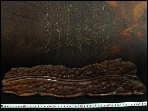 中国美術 煎茶 唐物 木彫刻 葉盆 裏刻 題詞 茶道具伝来(K-HA481)