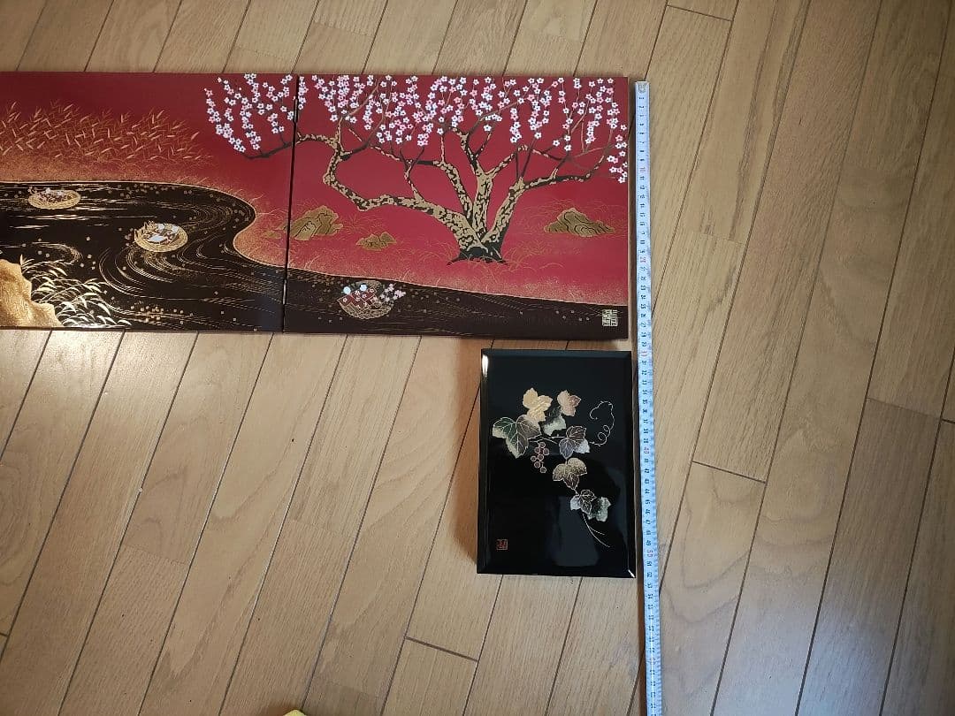 【美品】【工芸品】桜模様 漆器　重箱　パネル 　2個セット