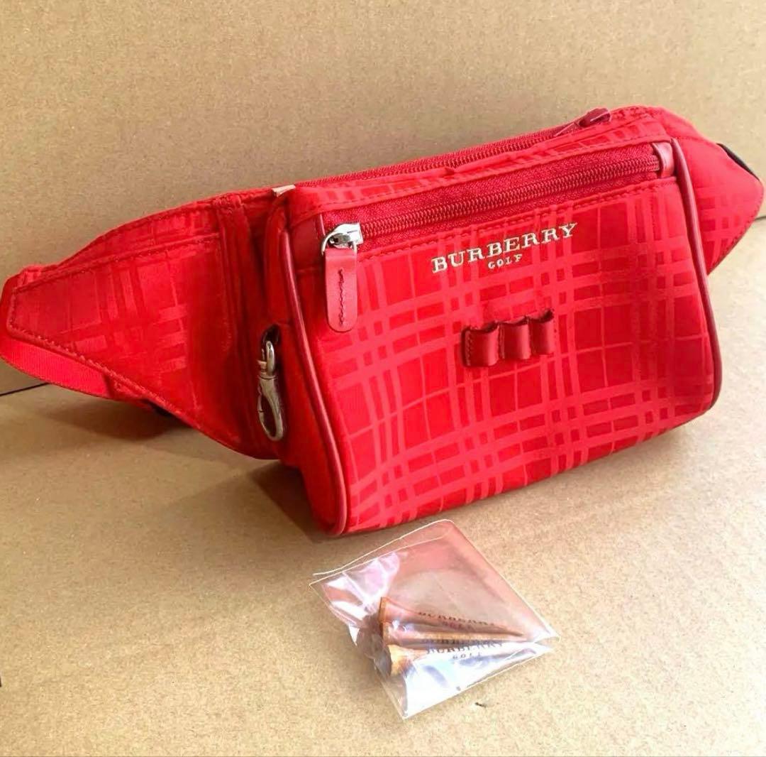 BURBERRY GOLF レッド チェック柄 ウエストポーチ ゴルフグッズ