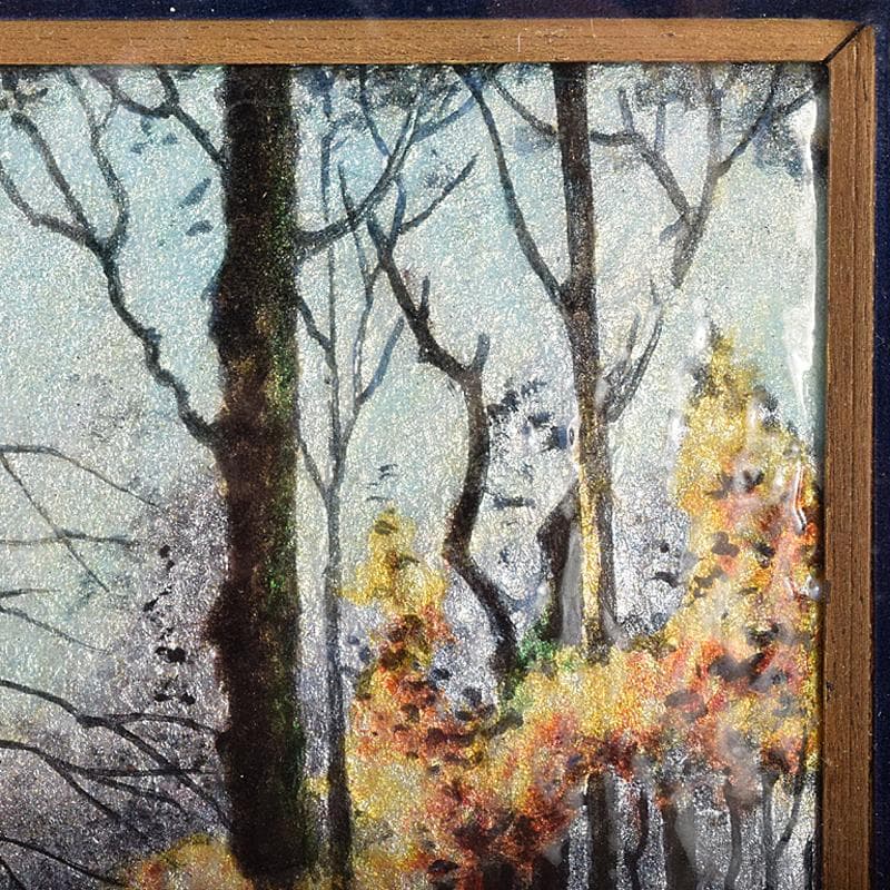 リモージュ磁器　七宝焼　リモージュ・エマイユ　冬景色文額　額装　G　R7857B