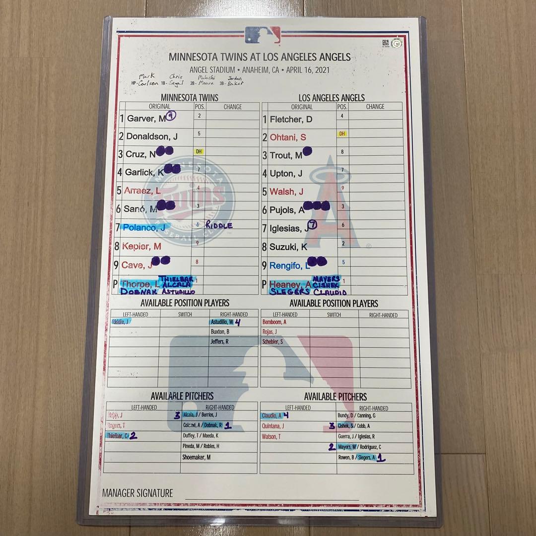 No.2【激レア】実使用品　大谷翔平　マエケン　ラインナップカード