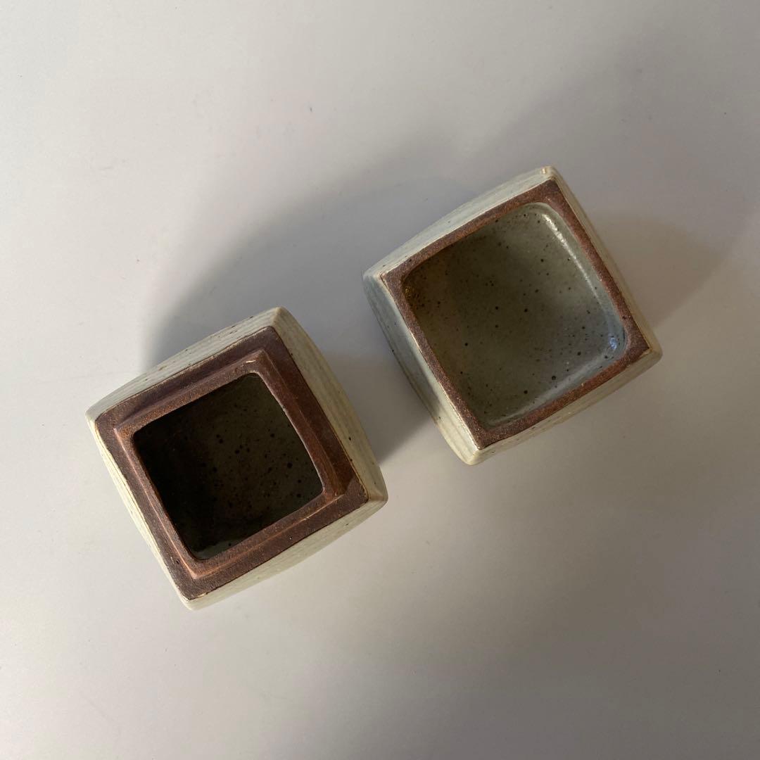 益子焼 島岡桂 縄文象嵌 角型 蓋物/香合（蓋付き小箱） 1対