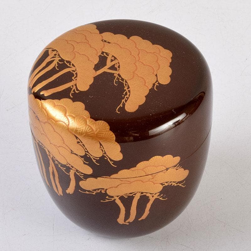 茶道具　蒔絵師　中村湖舟作　松蒔絵　棗　共箱　V　8815