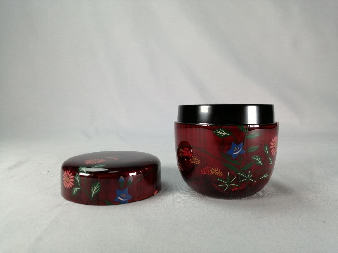 【茶事具】一峰作　即中斎好色絵秋草蒔絵溜大棗　棗298