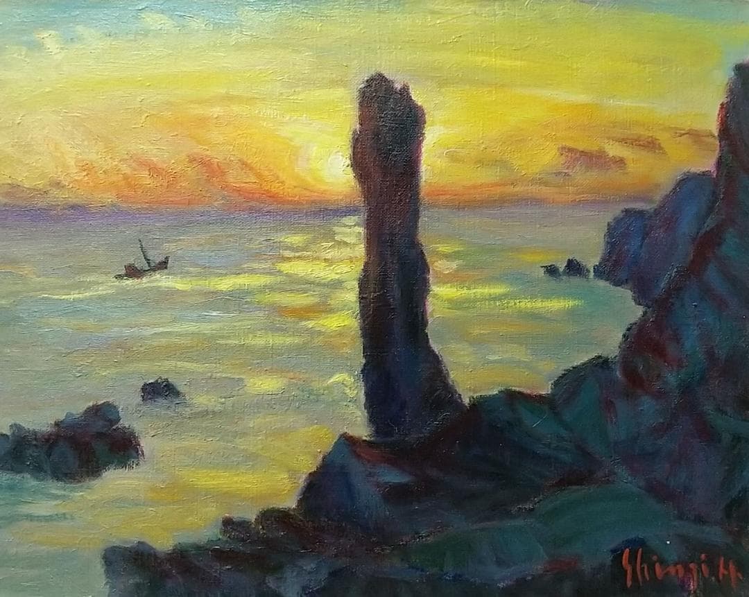 「唐桑半島の朝」油絵 F6 絵画 油彩画 風景画 アート