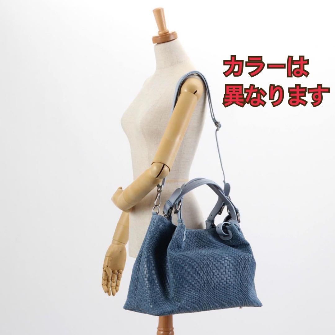 【ほぼ新品】 かねまつ メッシュ ショルダーバッグ ブルー 2way イタリア製