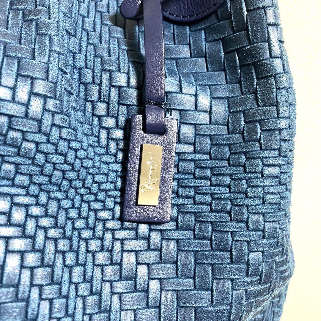 【ほぼ新品】 かねまつ メッシュ ショルダーバッグ ブルー 2way イタリア製