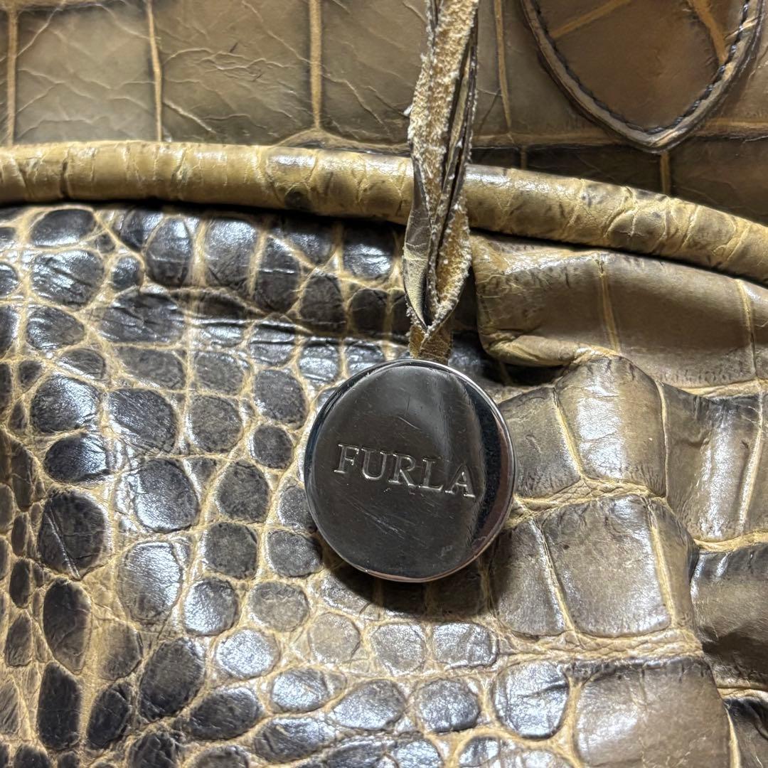 FURLA archive レザー ハンドバッグ Y2K クロコ型押し