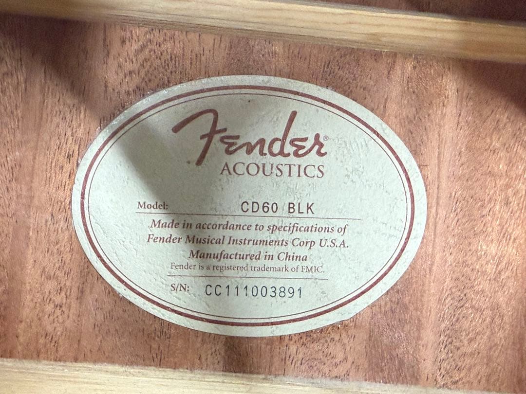 Fender CD-60 ブラック アコースティックギター中古品/弦なし