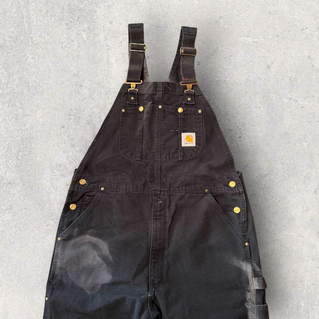 【カーハート】オーバーオール　42×32 黒　フェード　ダック地　つなぎ
