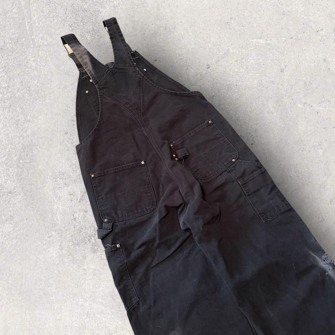 【カーハート】オーバーオール　42×32 黒　フェード　ダック地　つなぎ