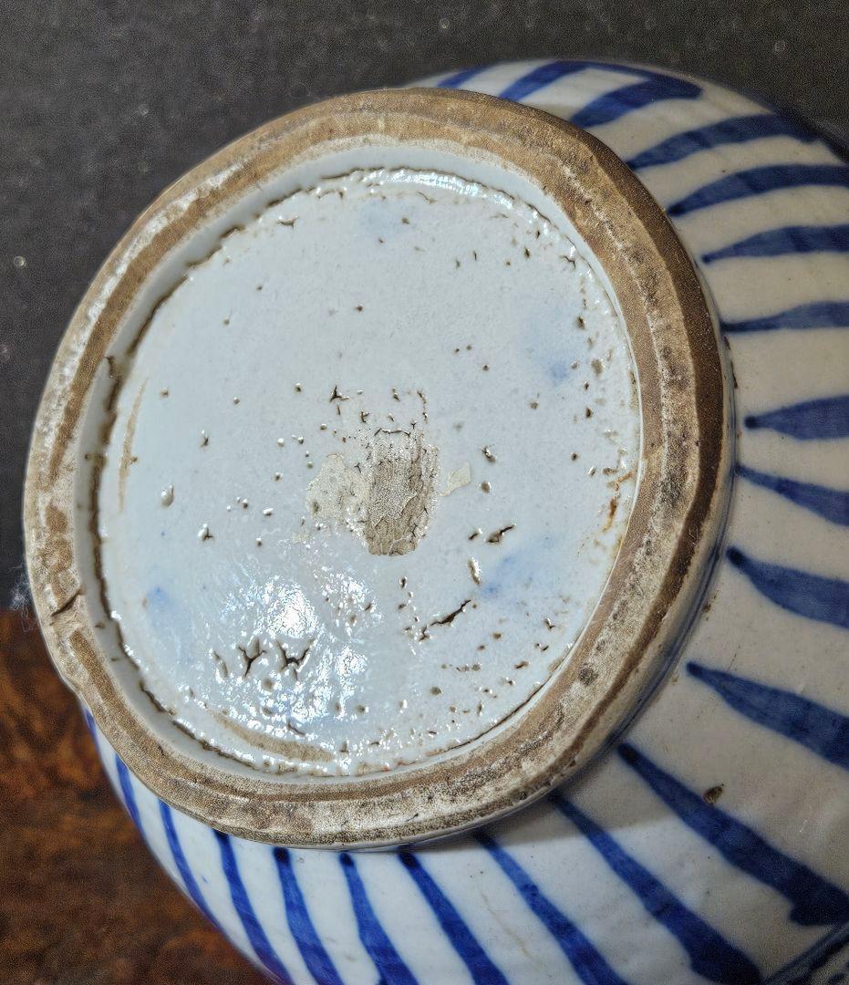 明治時代　東北民窯　会津本郷焼　 印判染付　たこ唐草文様　24.5cm　大徳利