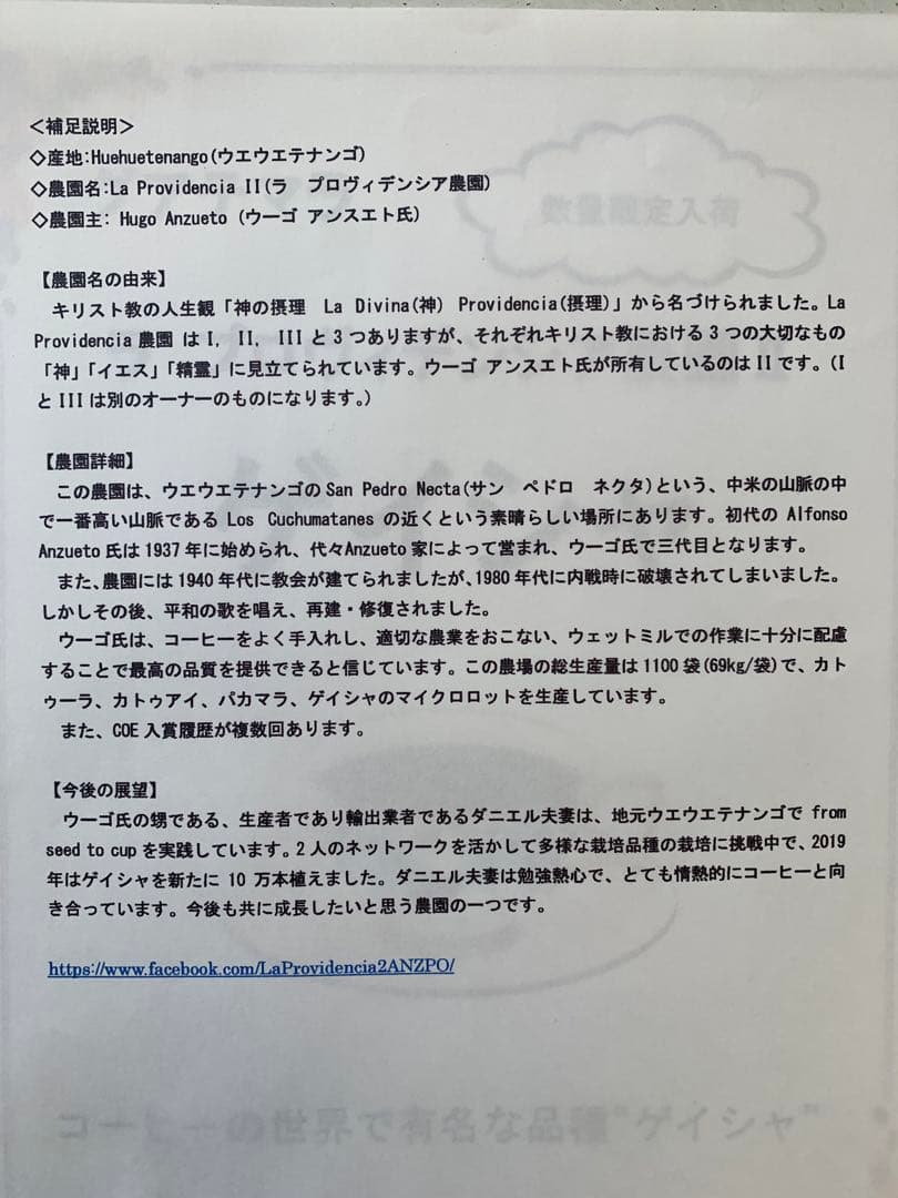 グアテマラゲイシャコーヒー 500g