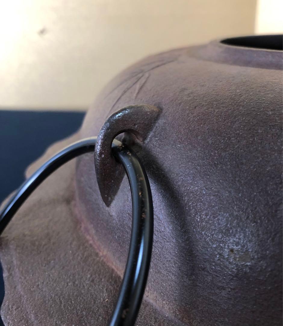 《R》竹紋透木釜 鐶 透木付 釜師 高橋敬典 作歴 共布共箱 260209け1