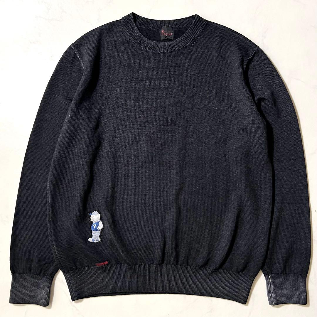 美品パパス 2024年製 ニット 刺繍ロゴ クマ ウール チャコールグレー48