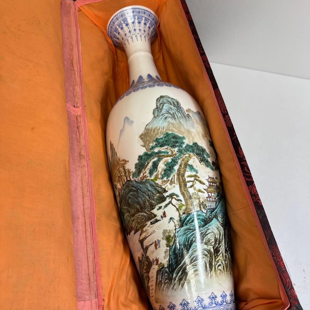 中国景徳鎮　薄胎　大花瓶　箱付　高さ約65㎝　東Y8-0128☆2Fタサオ