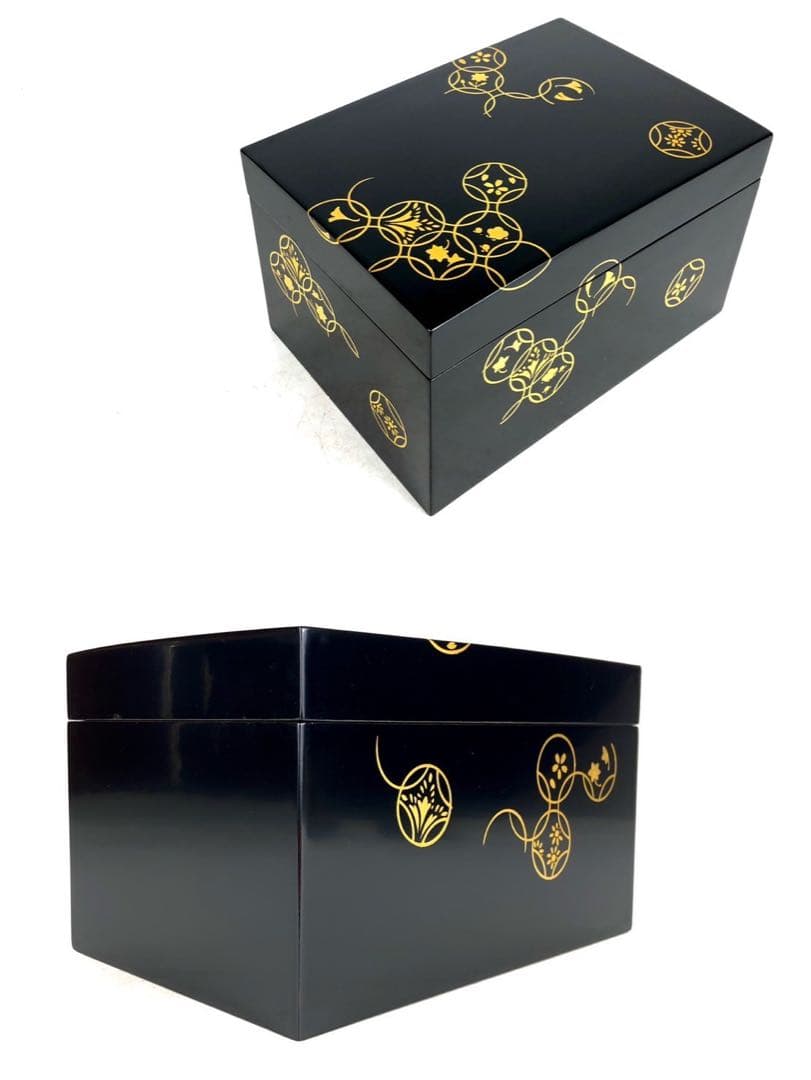割引❣️『虎』塗師 岡本 陽斎 七宝蒔絵 黒塗 利休茶箱 共箱 （1F箱⑤）