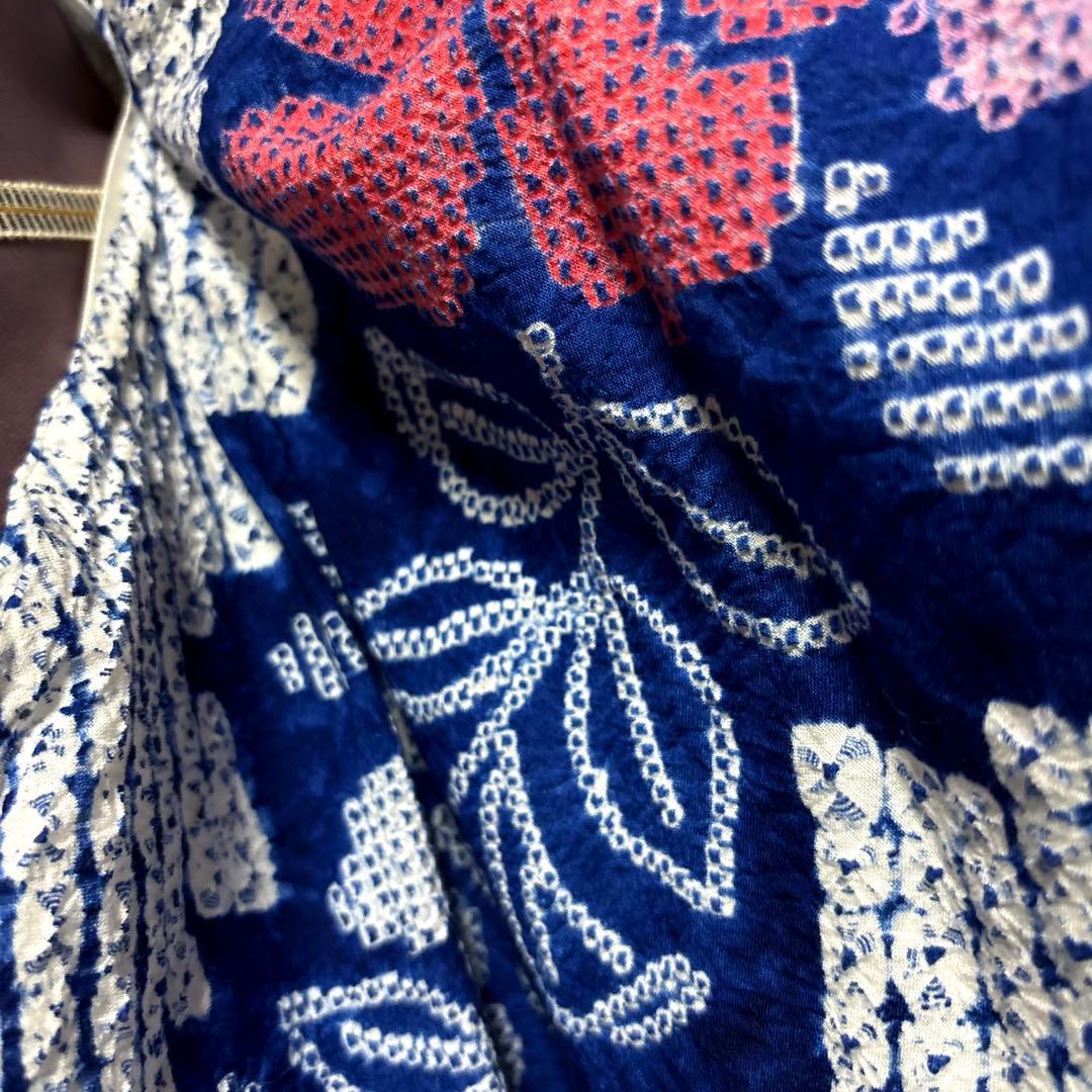 紺碧 有松鳴海絞り浴衣フルセット5点 美品 高級感◎ 裄丈長め　裄73 ゆったり