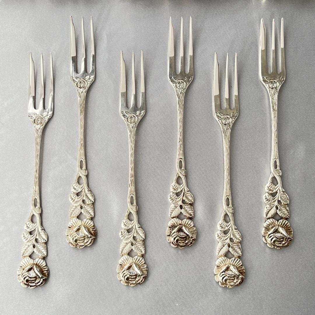 【ANTICO】 ヒルデスハイムローズ ケーキフォーク 6本【純銀】12.5cm