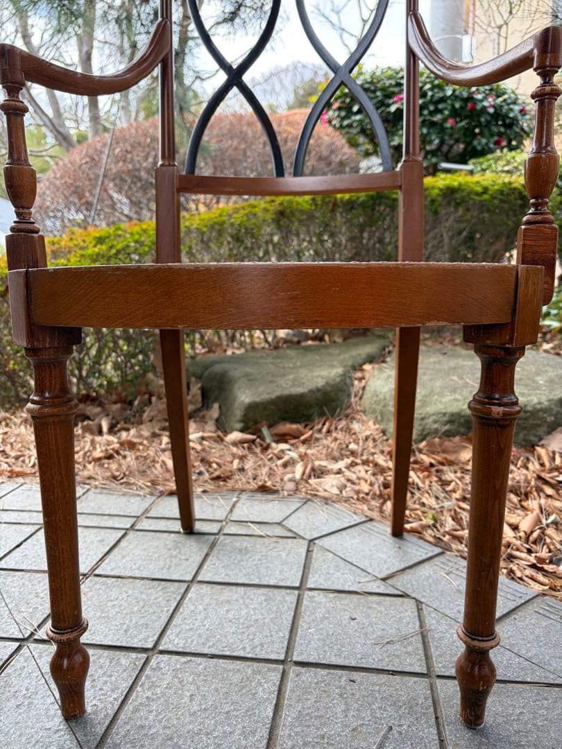 アンティーク 木製アームチェア クロスバック ランタン編み アールデコ 椅子