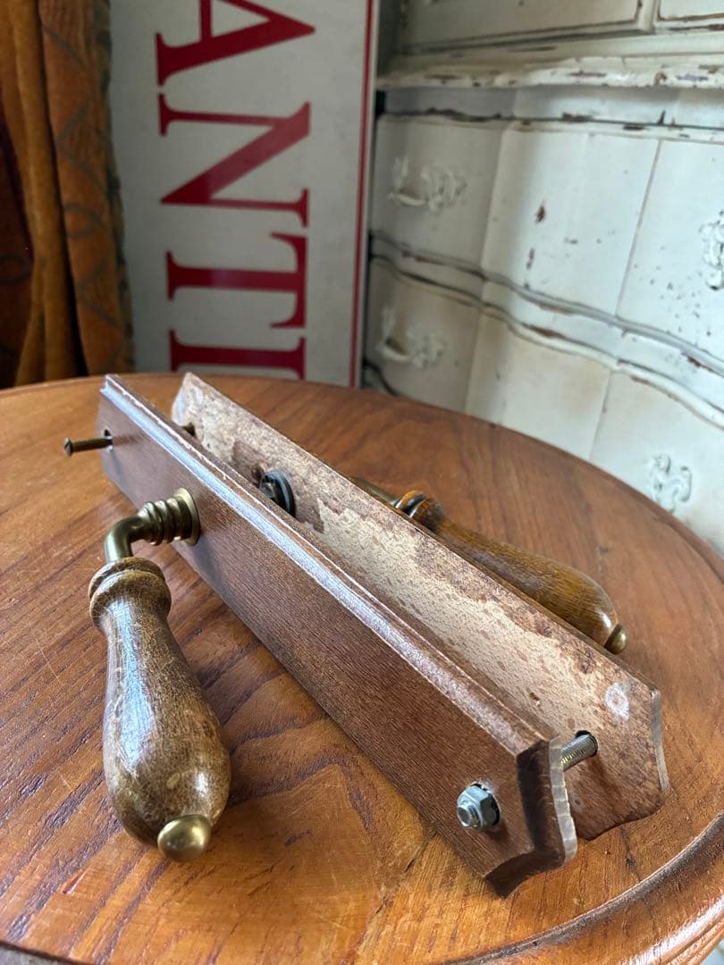 フランス　アンティーク 木製 ドアノブ　セット　取っ手 サマリテーヌ　真鍮　レア