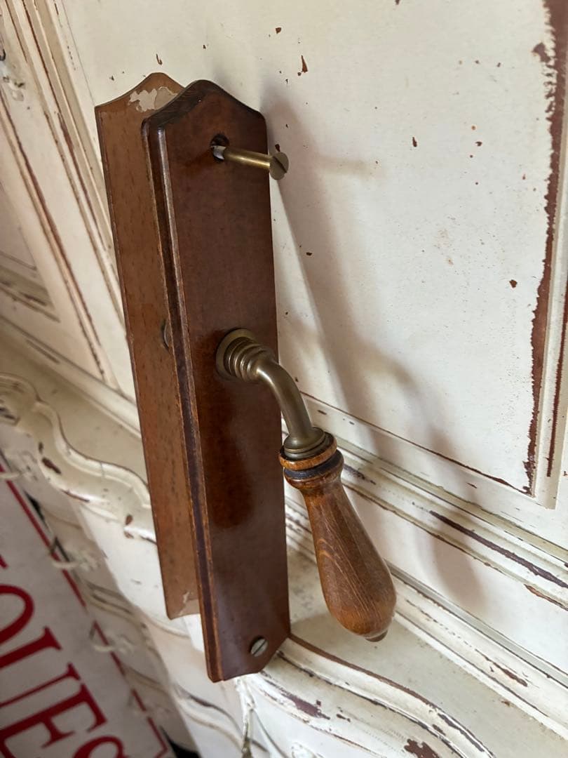 フランス　アンティーク 木製 ドアノブ　セット　取っ手 サマリテーヌ　真鍮　レア