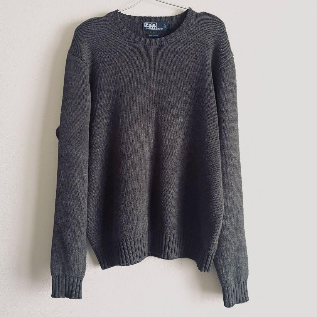 y*様 【美品】　ラルフローレン　コットンニット　グレー　チャコール　90s 後