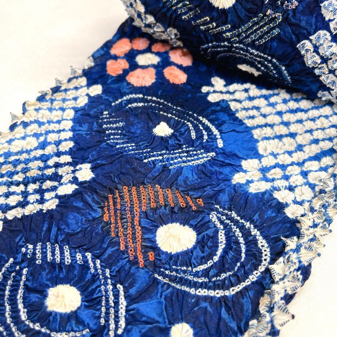 未使用　有松鳴海絞り　反物　浴衣　本絞り　藍染　着物　帯　012k