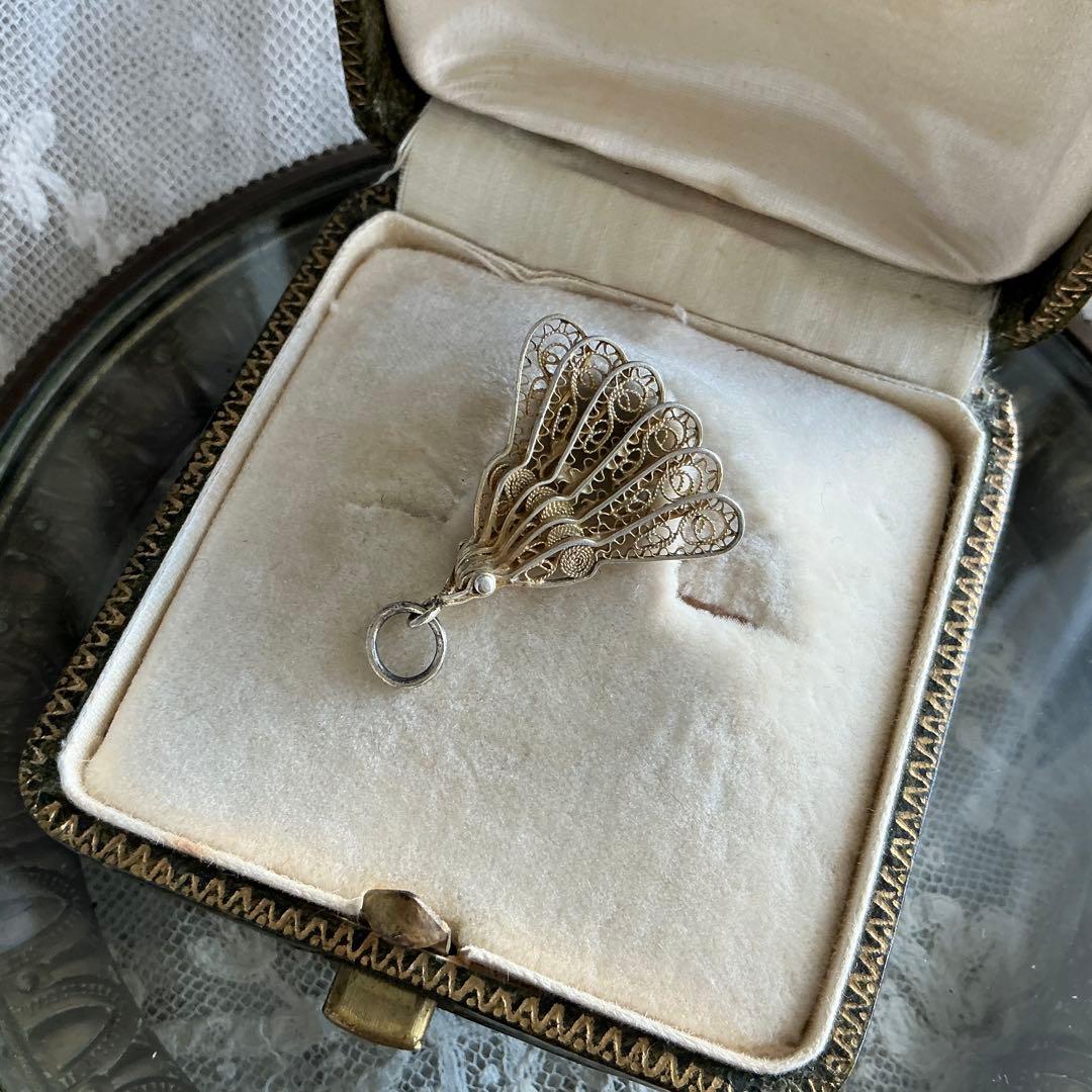 フランスアンティーク　ミニチュア　エヴァンタイユ　扇子　ミニョネット　ペンダント