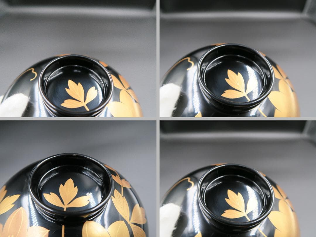 【輪島塗】鉄仙蒔絵 吸物椀 黒塗 五客揃 天然木 共箱