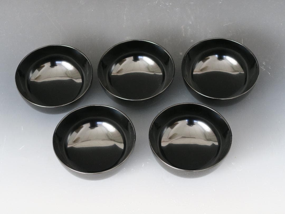 【輪島塗】鉄仙蒔絵 吸物椀 黒塗 五客揃 天然木 共箱